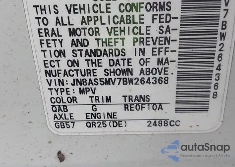 2011 Nissan Rogue Sv from USA, damaged, VIN JN8AS5MV7BW264368